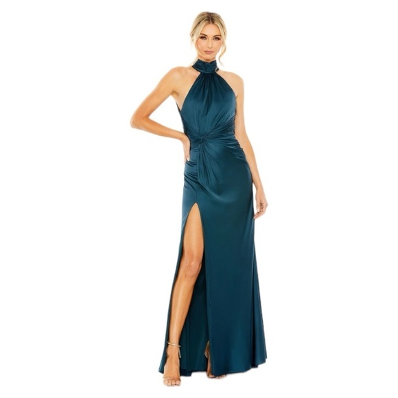 NWT MAC DUGGAL OPEN BACK HIGH NECK IDE RUCHED GOWN - Picture 1 of 8